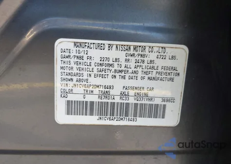2013 Infiniti G37 Journey from USA, damaged, VIN JN1CV6AP2DM716493